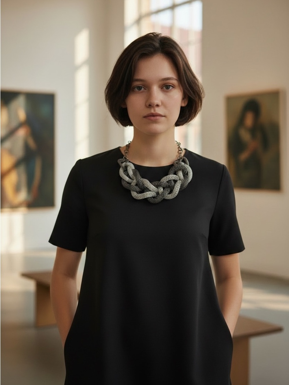 Chunky Two-Tone Mesh Chain Link Statement Necklace